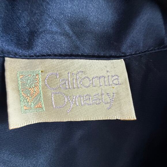 Vintage California Dynasty Blouse Sleeveless Silky Top Navy Button Front Vest L - Picture 2 of 5